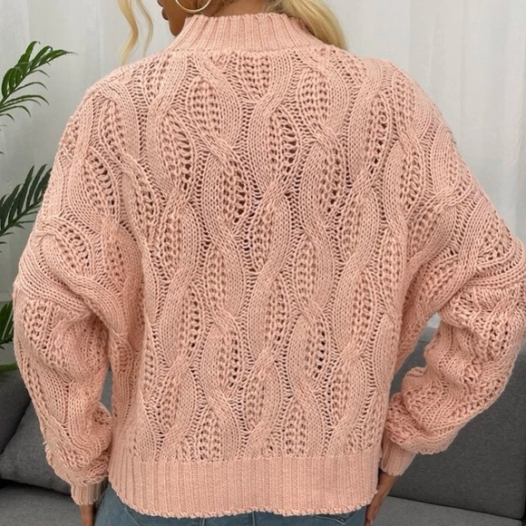 Coral Light Pink Cable Knit Sweater in M - Picture 2 of 4